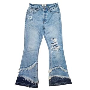 We The Free People Bombay Flare Jeans High Rise Size 28 Distressed Patchwork